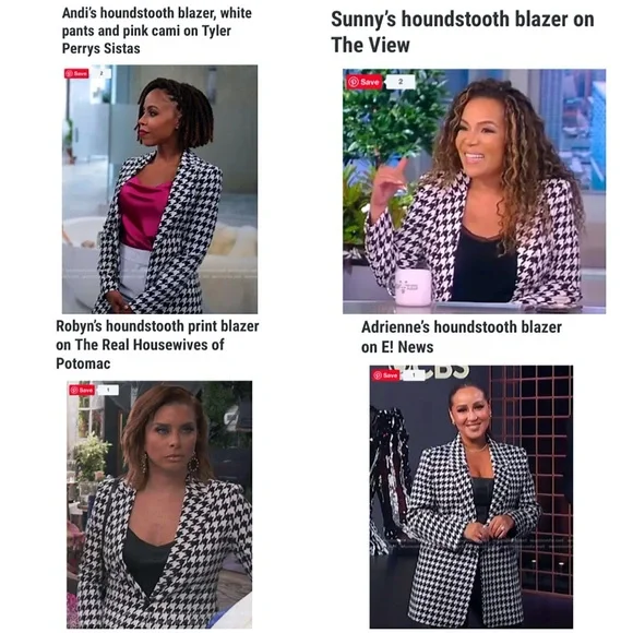 Alice + Olivia Breann Houndstooth Black White Fitted Blazer Jacket - Picture 8 of 17